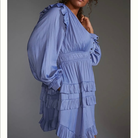 Anthropologie Blue Ruffled Mini Dress - Picture 2 of 13